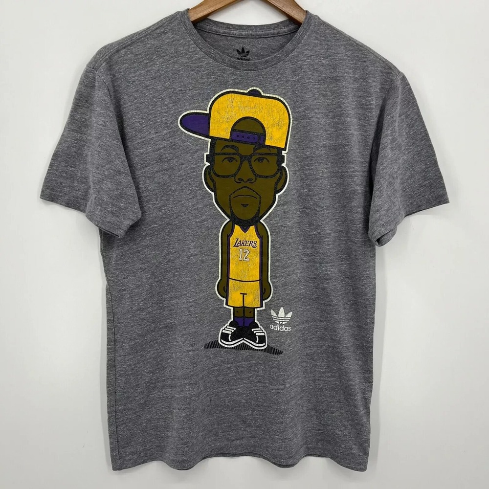 Adidas Mens Dwight Howard Lakers Caricature Graphic T-Shirt Gray Small